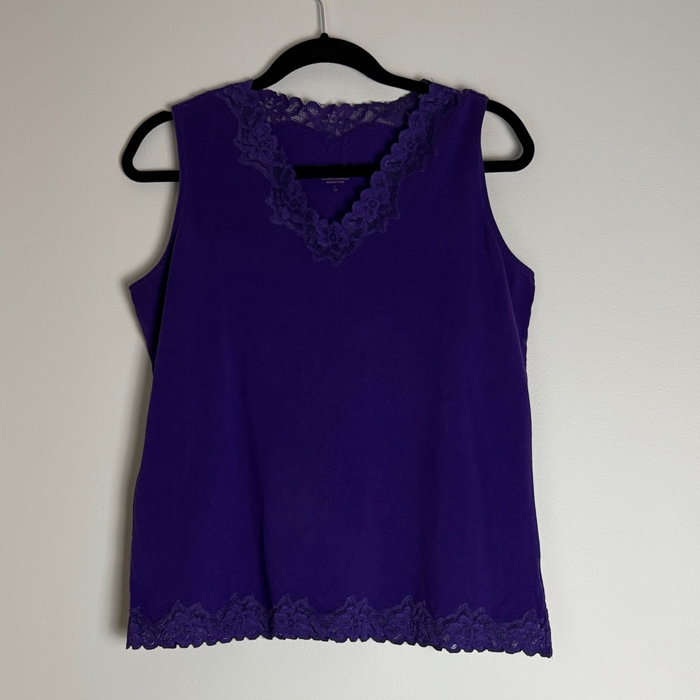Coldwater Creek Women's Purple Lace Stretch Tank Top Size L